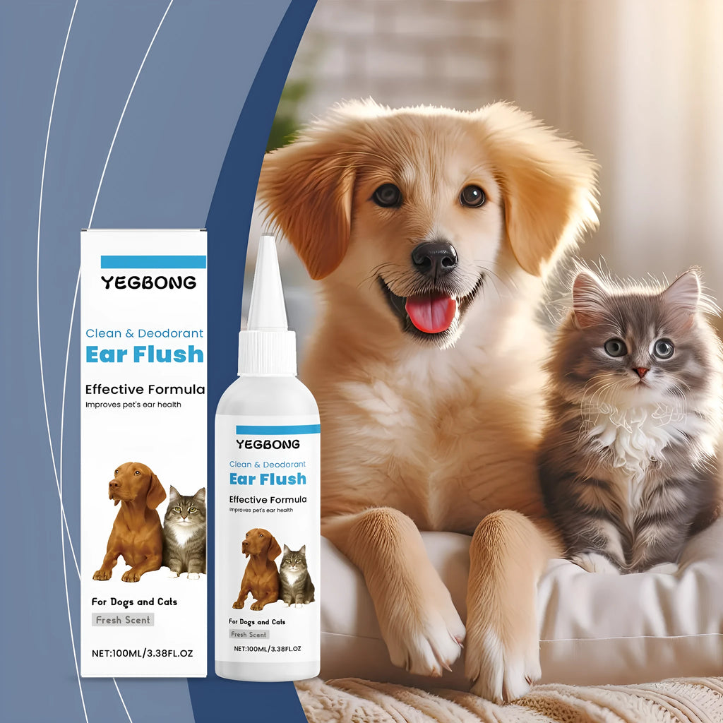 100ml bottle of cat and dog ear cleaner with applicator for gentle wax removal