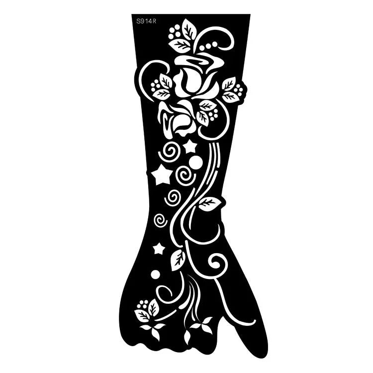 Set of geometric hollow template tattoo stickers showing 3D paper carving detail on sample designs.