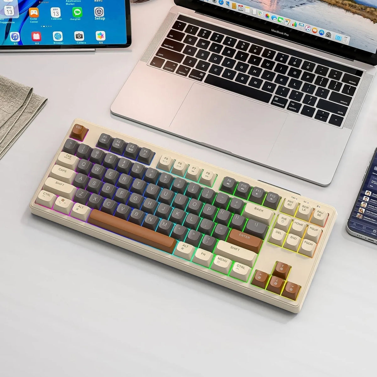 Free Wolf M87 wireless Bluetooth dual-mode mechanical feeling keyboard in blueberry colour