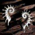 Conch coloured geometric stud earrings with three-dimensional matte finish