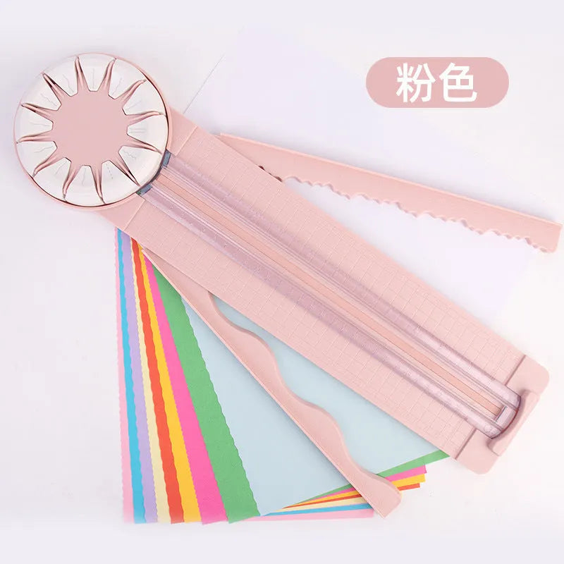 Plastic paper cutting machine with twelve dotted patterns in pink colour, showing 46.2cm length