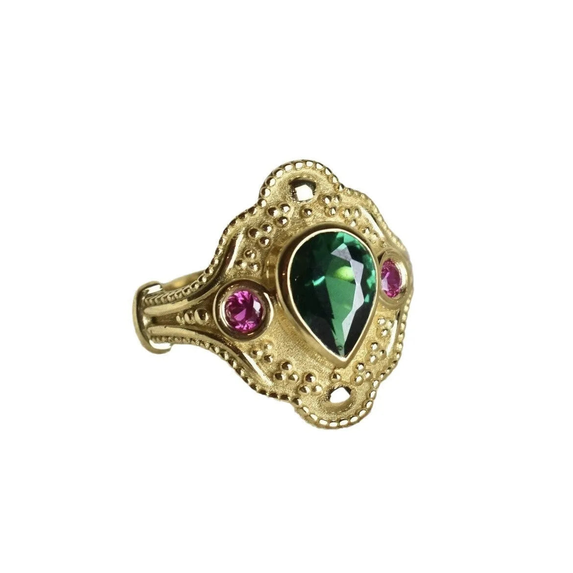 Women's gold-plated geometric ring with electroplated finish showing golden lvzuan colour