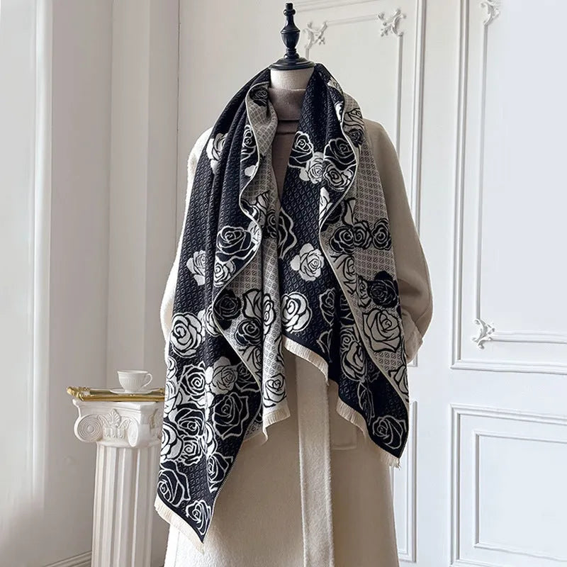 Imitation cashmere winter scarf in gray colour with tassel detailing