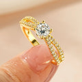 Women's electroplated copper zircon ring in heart, split arm, or star style with K White or K Yellow finish