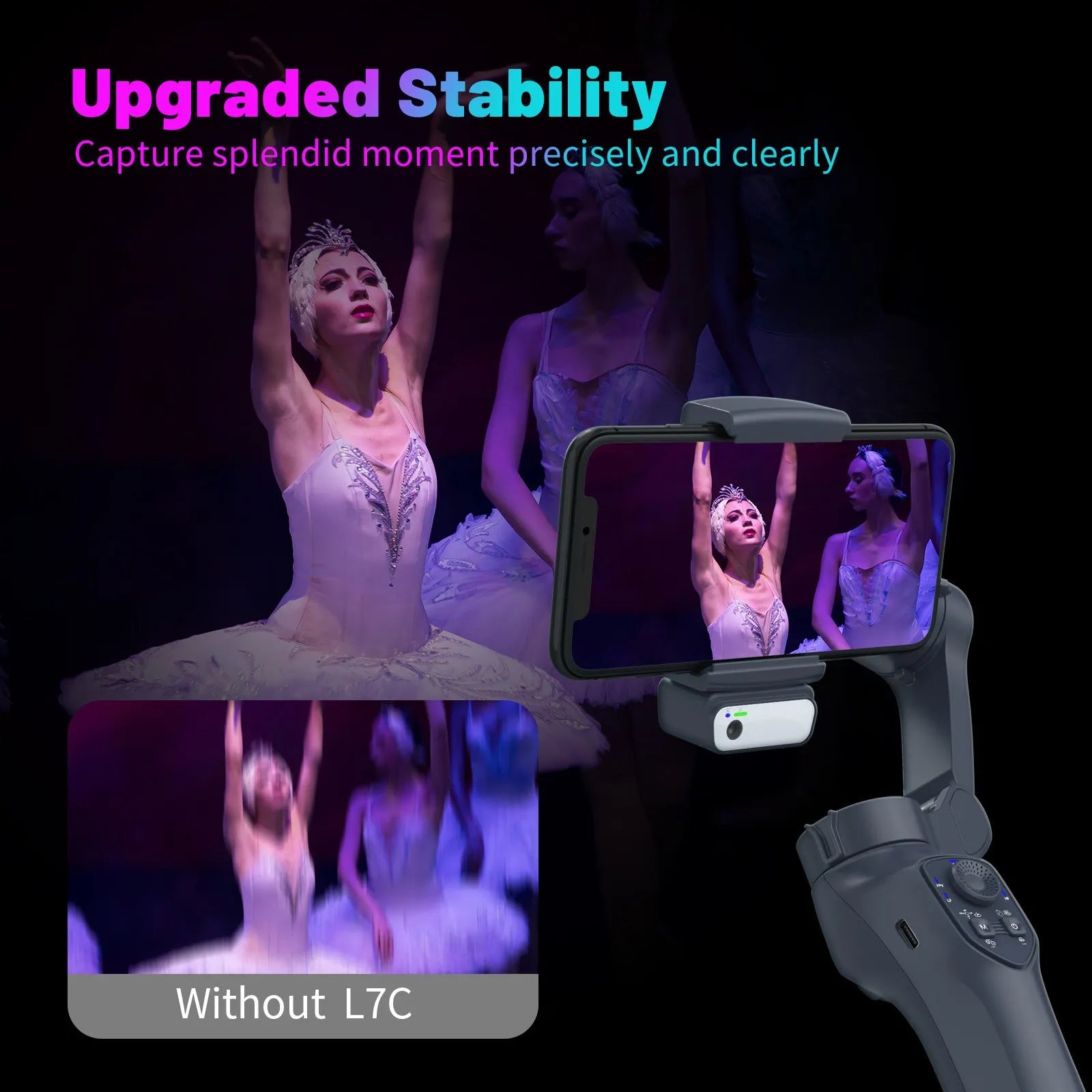 L7Cpro gun colour foldable handheld smartphone gimbal stabiliser with RGB lights.