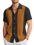 Men's slim fit digital print Hawaiian shirt in elastic polyester fabric on a model.