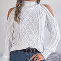 Gray women's twisted knit strapless sweater with half-high collar and long lantern sleeves