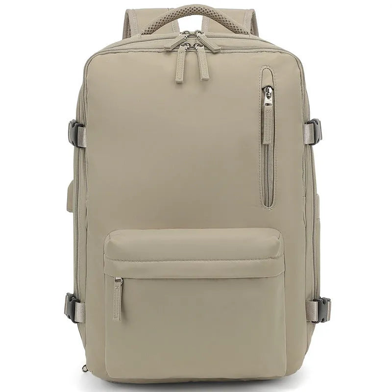 Women's large capacity oxford cloth luggage backpack with curved shoulder straps in light gray colour