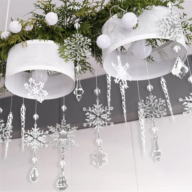 10pcs clear acrylic ice cone Christmas tree ornaments with ribbon for Xmas ceiling and home decor