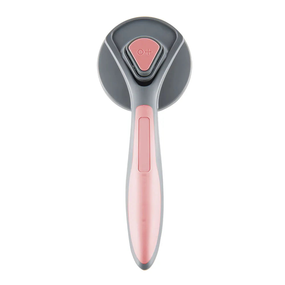 Grey self-cleaning slicker brush for pet grooming on a white background.