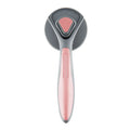 Grey self-cleaning slicker brush for pet grooming on a white background.