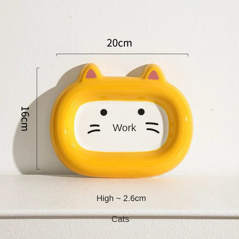 Ceramic pet bowl with animal figurine centrepiece, 9cm diameter for cat or small dog feeding