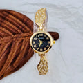 Women's stainless steel watch with round dial and Vachette clasp, shown in gold colour option.