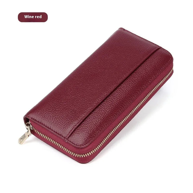 Genuine leather long wallet for women in six colours with card slots
