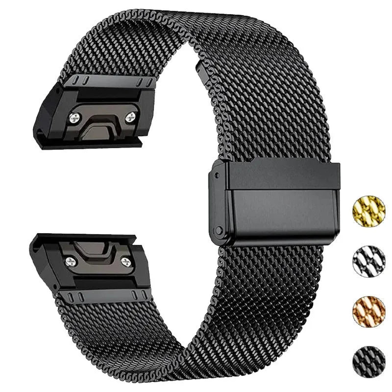 Stainless steel card-style replacement strap for Garmin Fenix smartwatch in multiple colours