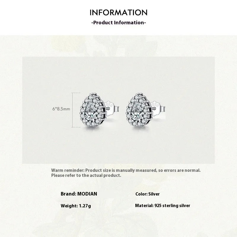 Women's 925 sterling silver water drop shape ear studs with diamond treatment