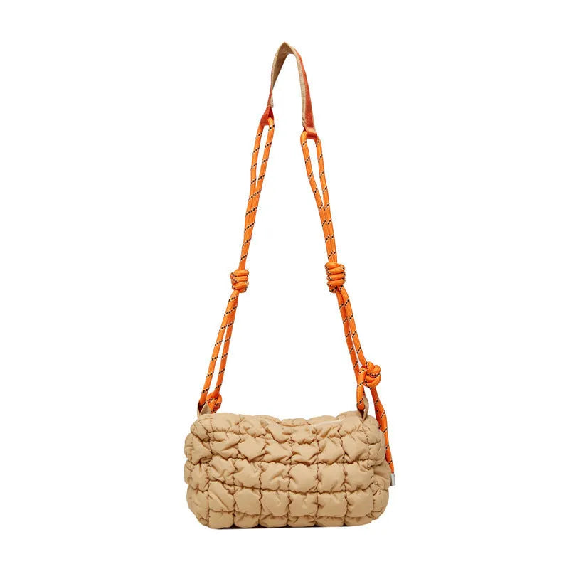 Women's lightweight nylon messenger bag in pillow shape with rhombus pattern