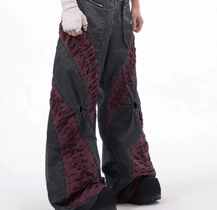 Gray retro three-dimensional keel casual rayon sports pants on a hanger