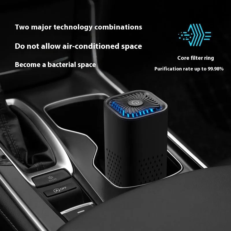 Mini USB air purifier in black or white for cars and small spaces under 10 square metres