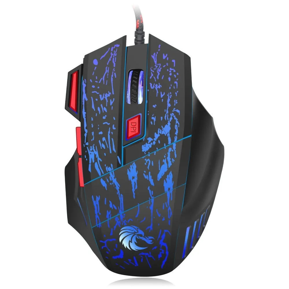 Water Crack colourful luminous gaming mouse with LED lighting effects and USB cable