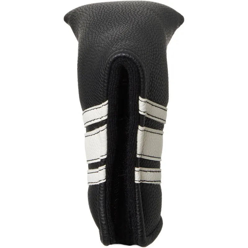 Black PU leather golf putter head cover showing push rod sleeve design