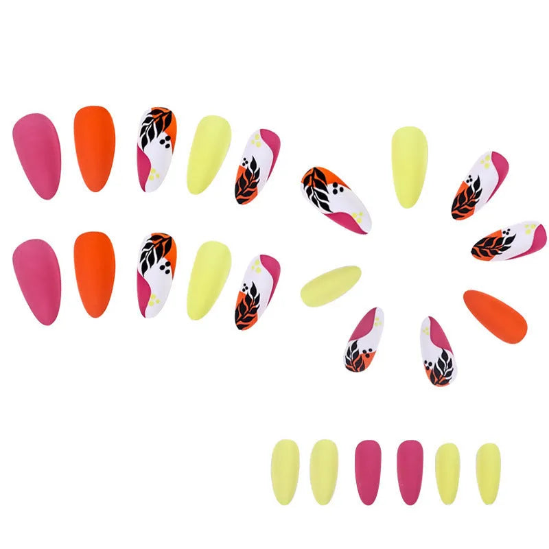 Medium almond armour frosted nail stickers in four colour designs showing tulip pattern