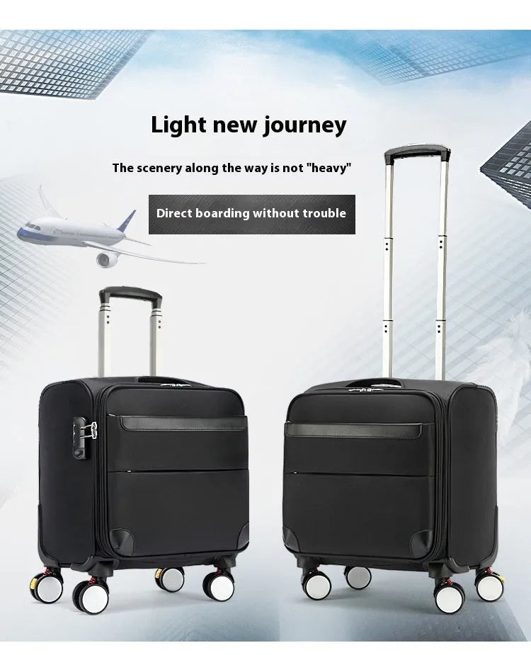 Black 18 inch Oxford cloth business suitcase with universal wheels and retractable handle