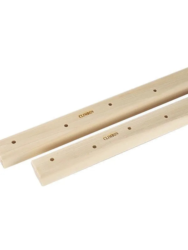 Set of three solid wooden hangboards for grip strength training in 12cm, 40cm, and 50cm lengths.