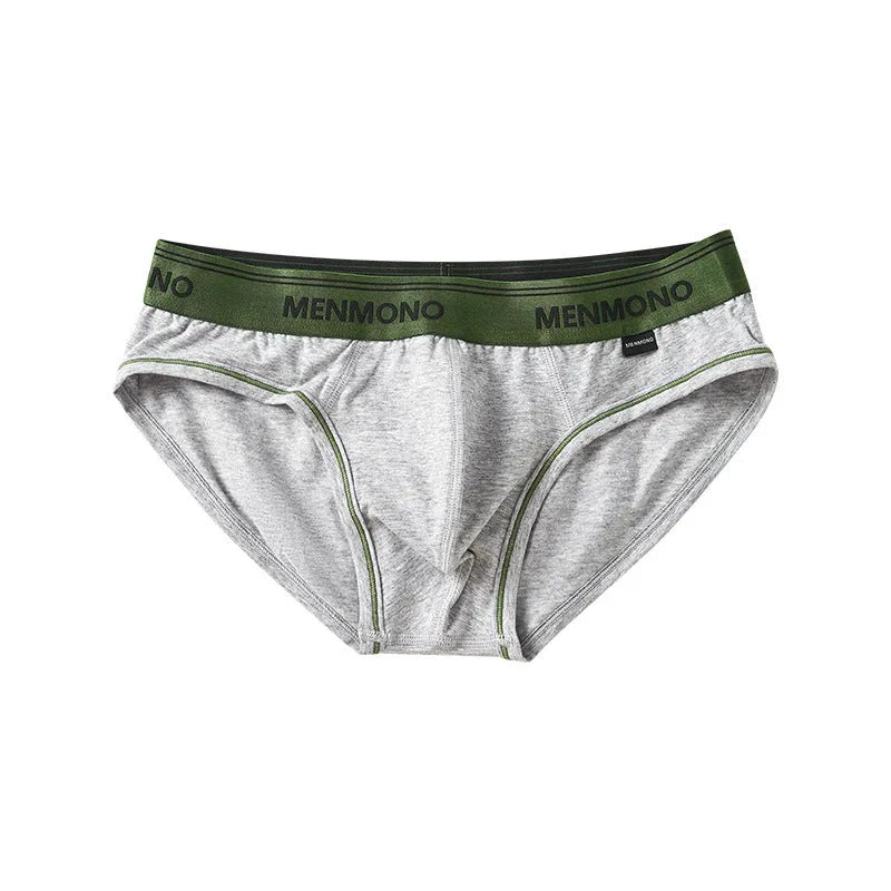 Men's low-waist cotton briefs in a solid two-tone colour on a white background.