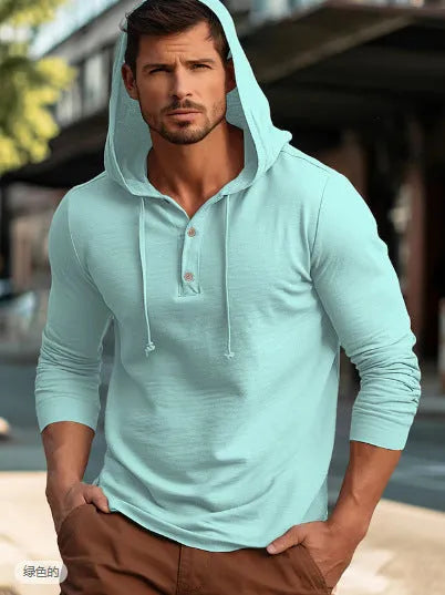 Cotton hoodie pullover in dark blue colour showing front view with long sleeves