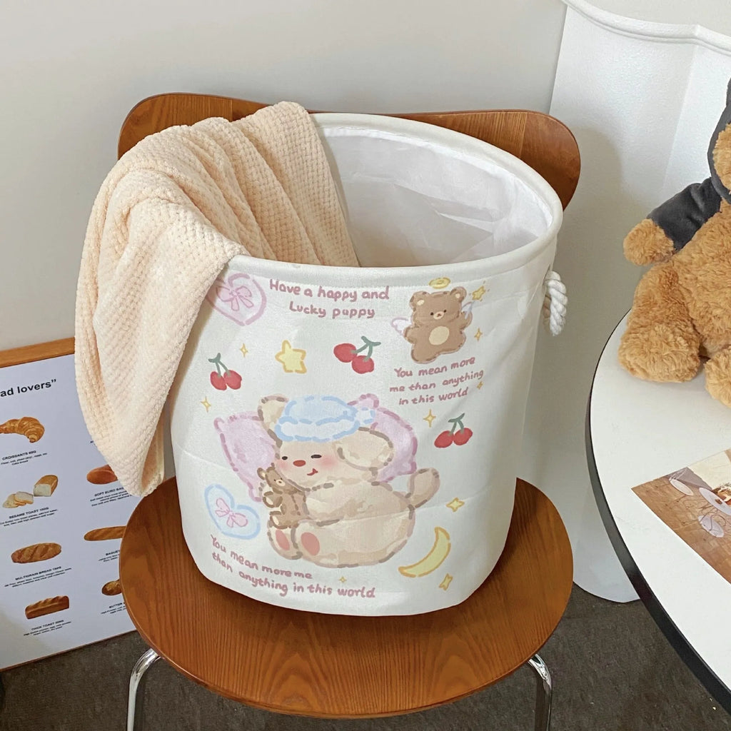 Foldable cotton laundry basket with modern design and pattern options for bedroom storage
