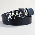 Casual silver buckle belt made of PU leather measuring 105cm long and 3.3cm wide