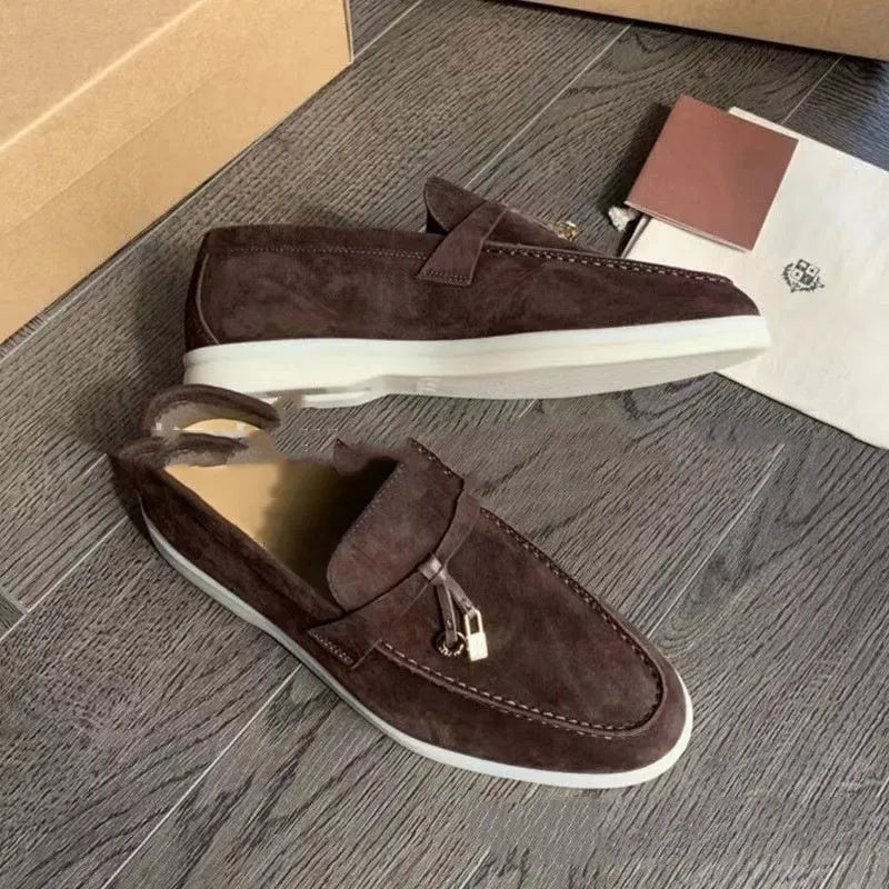 Gommino style slip-on casual loafers with round toe and rubber sole in assorted colours