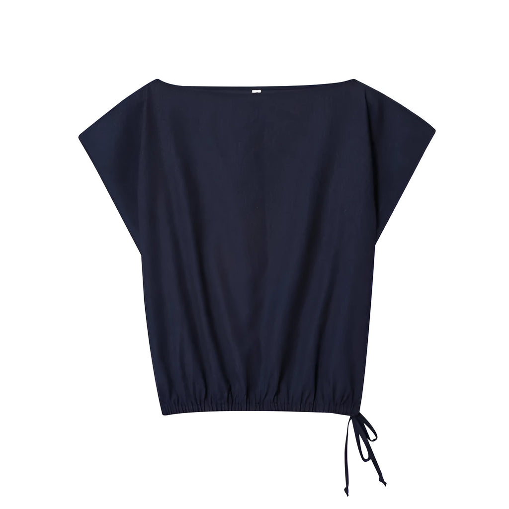 Women's linen-blend shirt with flounced sleeves and matching wide-leg trousers coordinated set