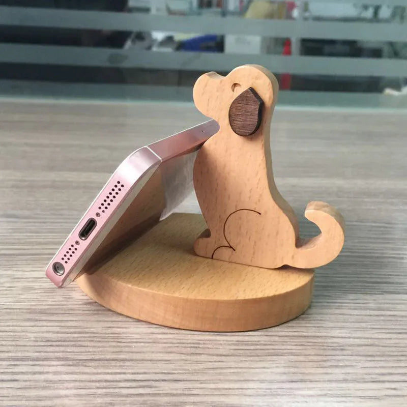 Beech wood lazy bracket mobile phone holder with coin slot and resin decorative design