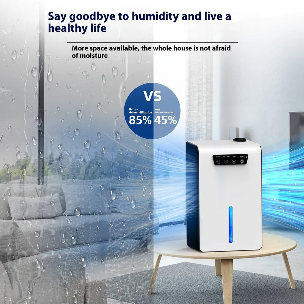 Milky white portable dehumidifier with water tank for bedroom use