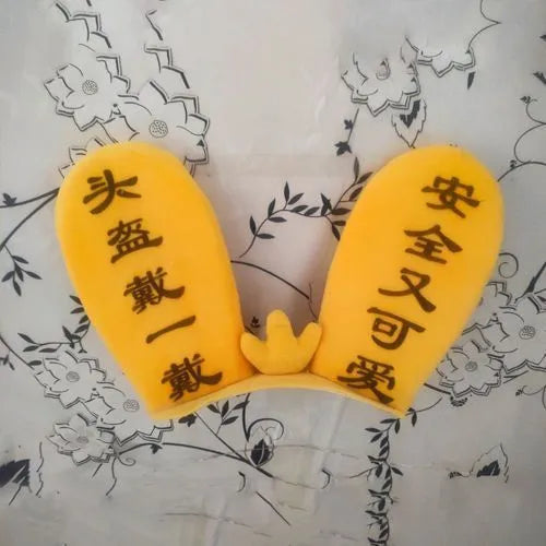 Rabbit Glow Ears helmet decoration with locomotive and ski designs on a Velcro base