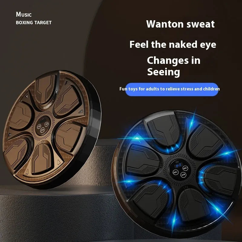 Black wall-mounted boxing target with gloves for home training and reaction practice