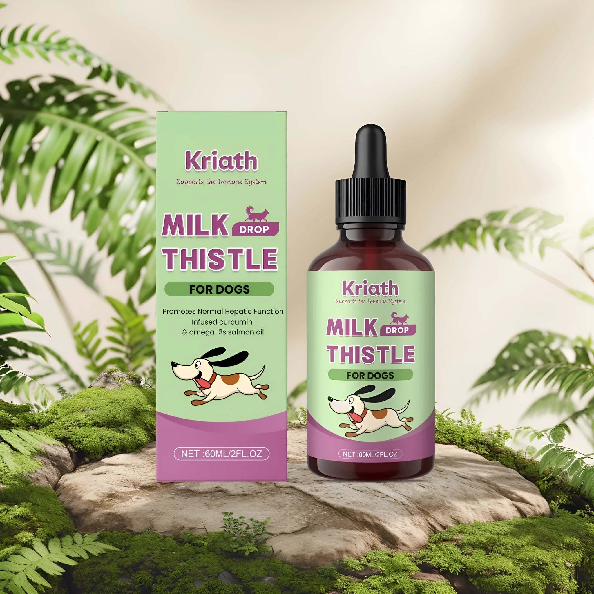 60ml bottle of dog nutrient solution with milk thistle and turmeric extract for liver support