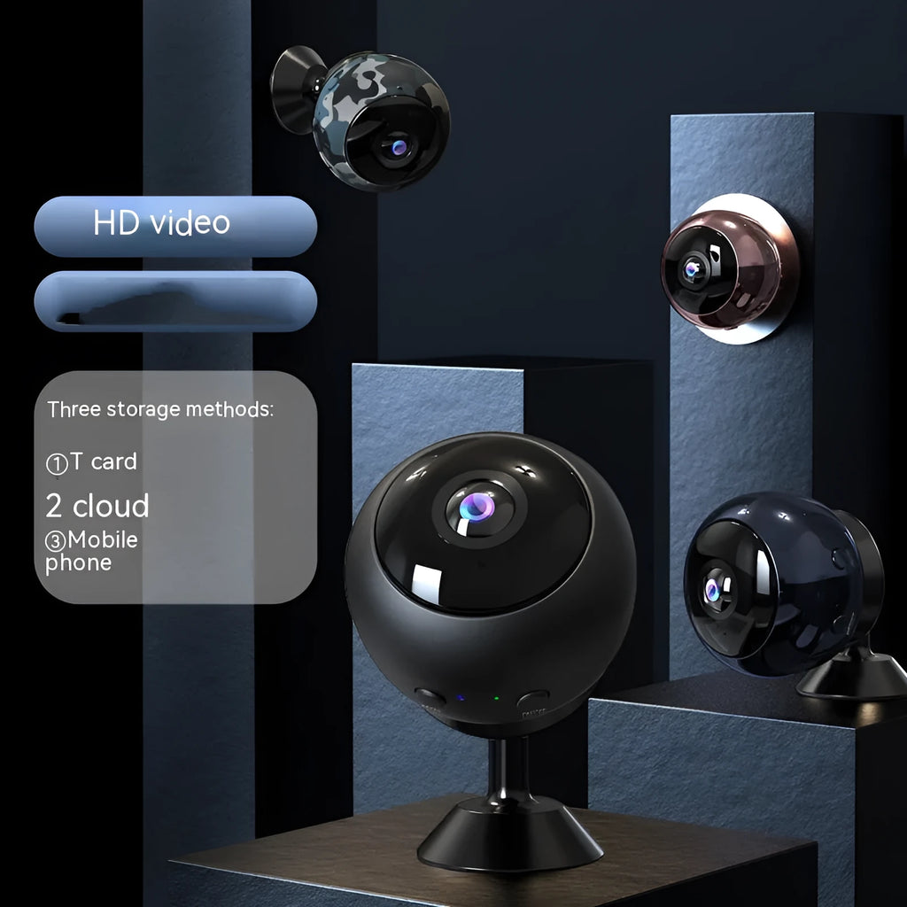 1080p wireless WiFi surveillance camera with ABS housing and USB cable for indoor security monitoring