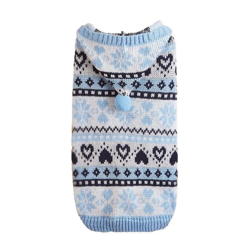 Acrylic knitted dog sweater with snowflake stripe camouflage pattern in pink blue grey colours