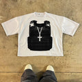 Printed short sleeve cotton T-shirt with retro street style design and drop-shoulder sleeves.