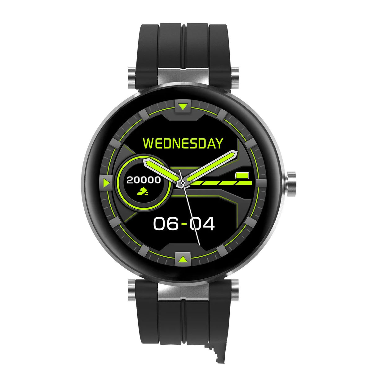 Smart watch with blood pressure monitoring on wrist showing 1.3-inch touch screen and silicone strap