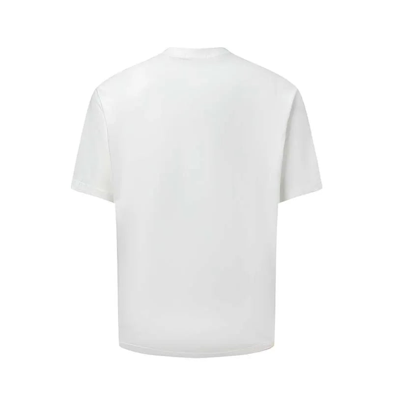 Men's blue American retro letter print loose t-shirt on a hanger.