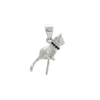 925 sterling silver cat pendant necklace with electroplated finish shown in pendant and necklace formats