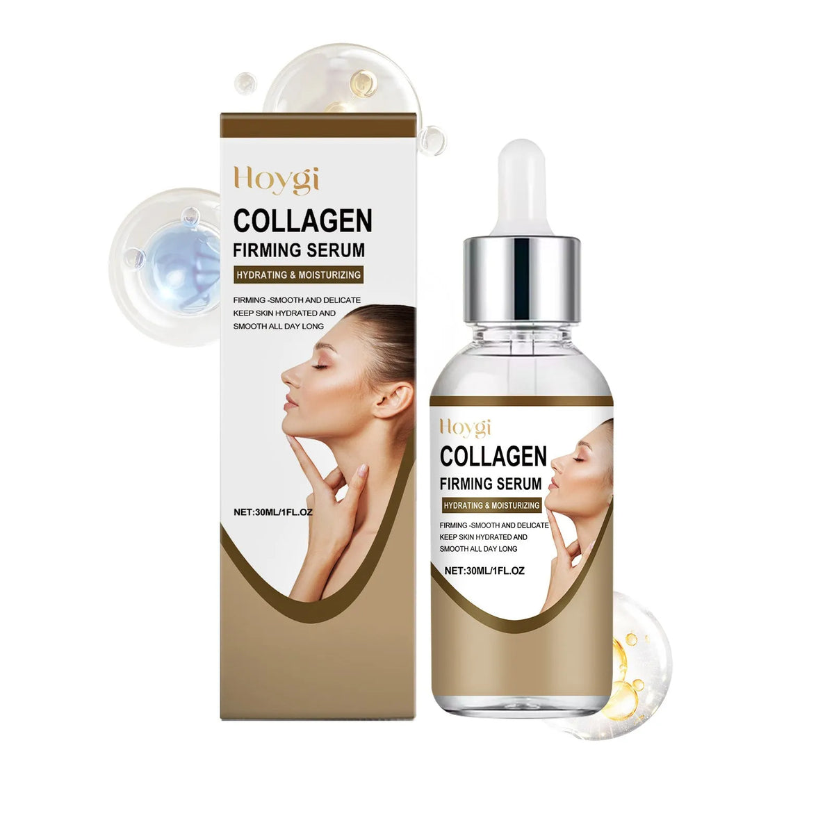 30ml collagen firming care solution bottle with hyaluronic acid in 2.8x10.3cm dimensions