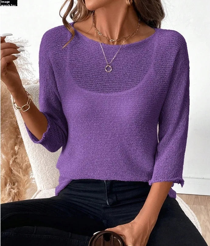 Women's knitted off-shoulder overall with 3D pattern in thin polyester fabric for spring and summer wear