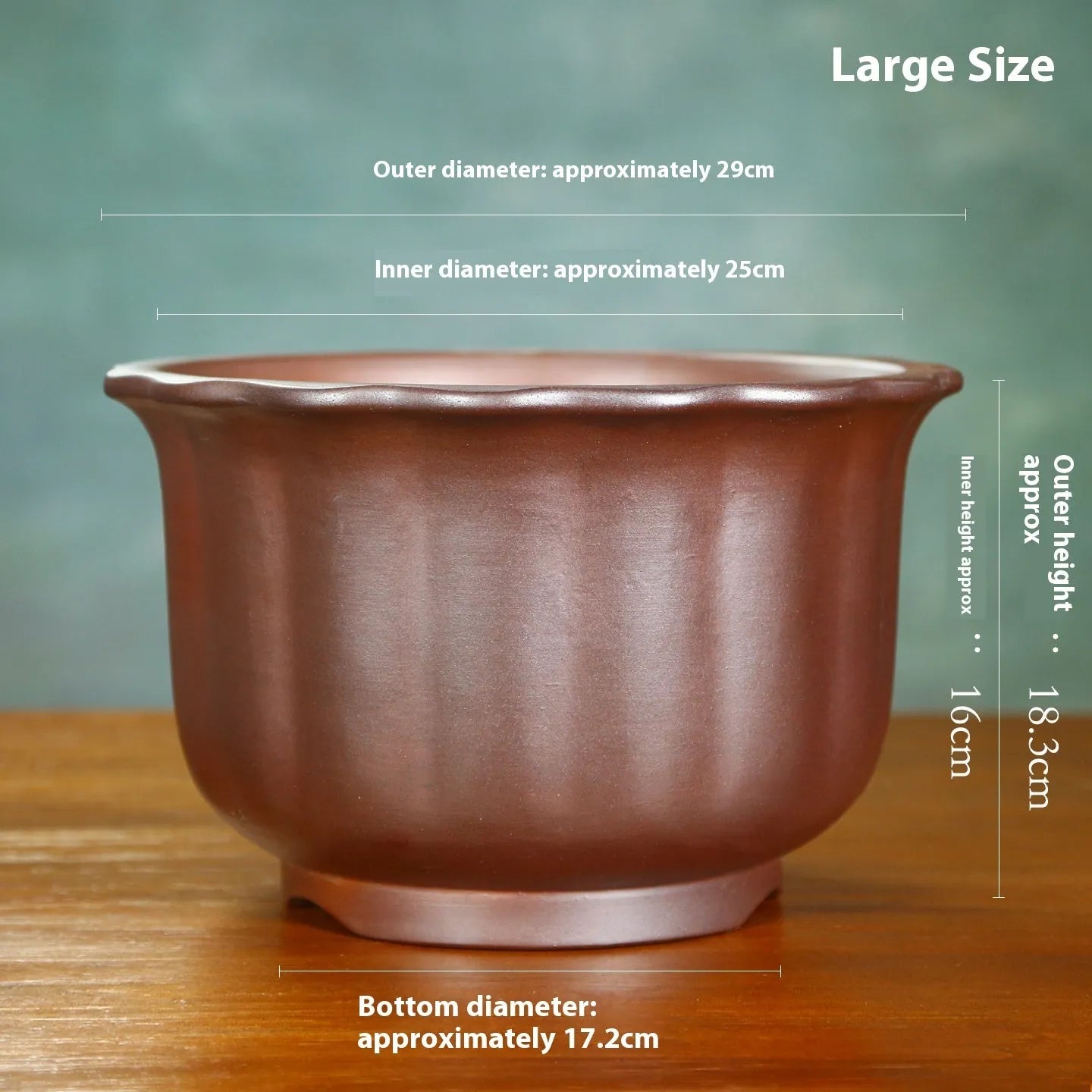 Indoor ceramic flower pot with wood burning antique carved design in purple sand clay