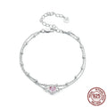 Women's sweet heart-shaped 925 sterling silver bracelet with adjustable chain on wrist