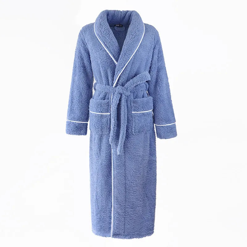 Thickened cotton velvet couple's bathrobe set in winter flannel fabric